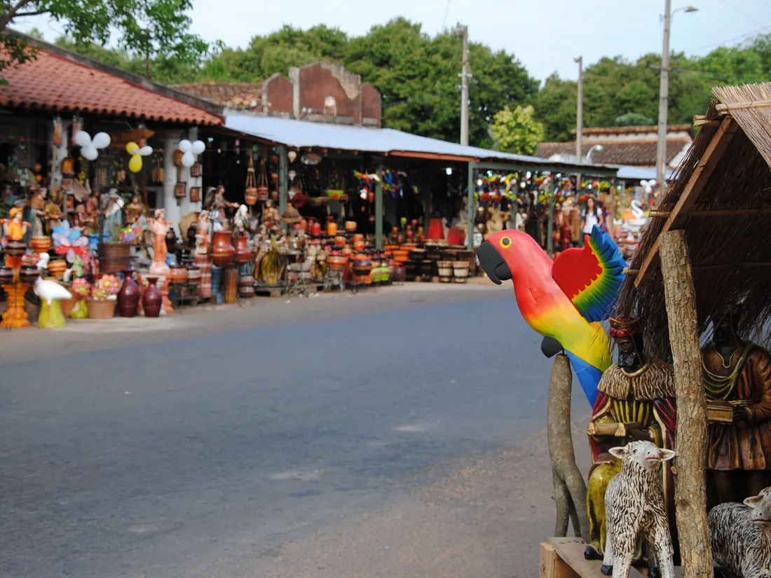 Pottery stalls along a street in Areguá