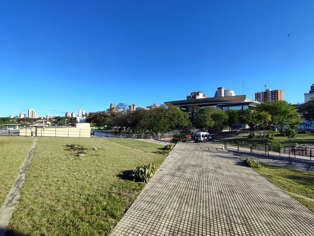 Library of Congress plaza, a short walk from Plaza Comuneros, with the Legislative Palace and downtown Asunción buildings in the background